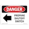 Signmission Safety Sign, OSHA Danger, 7" Height, Rigid Plastic, Propane Shutoff Switch (Left Arrow), Landscape OS-DS-P-710-L-2255 - alternate 1